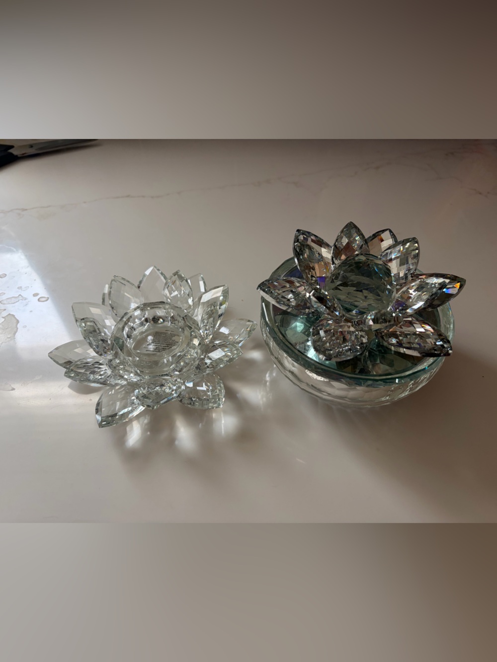 Crystal Lotus Candle Holder and Dish